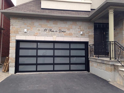 18 X 7 Full View Modern Garage Door With Matte Black Finish With Frost – nickkys  garage doors