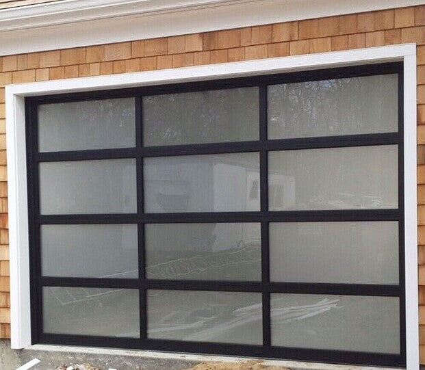 12 X 8 Full View Modern Garage Door With Matte Black Finish With Frost –  nickkys garage doors